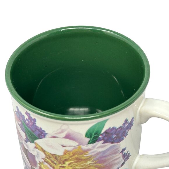Potpourri Designs Mugs Peonies Lilacs Julie Inman 1994 Vintage Floral Green Set - Picture 5 of 7